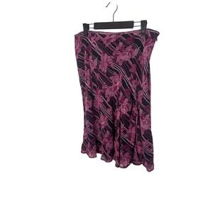 Worthington Midi Skirt 12 Pink Black Floral Striped Y2K Career Chic Work Outfit